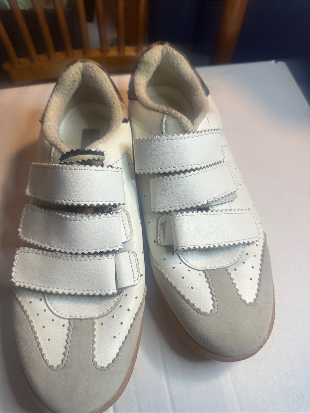 Women’s White and Light Gray Velcro Strap Sneakers